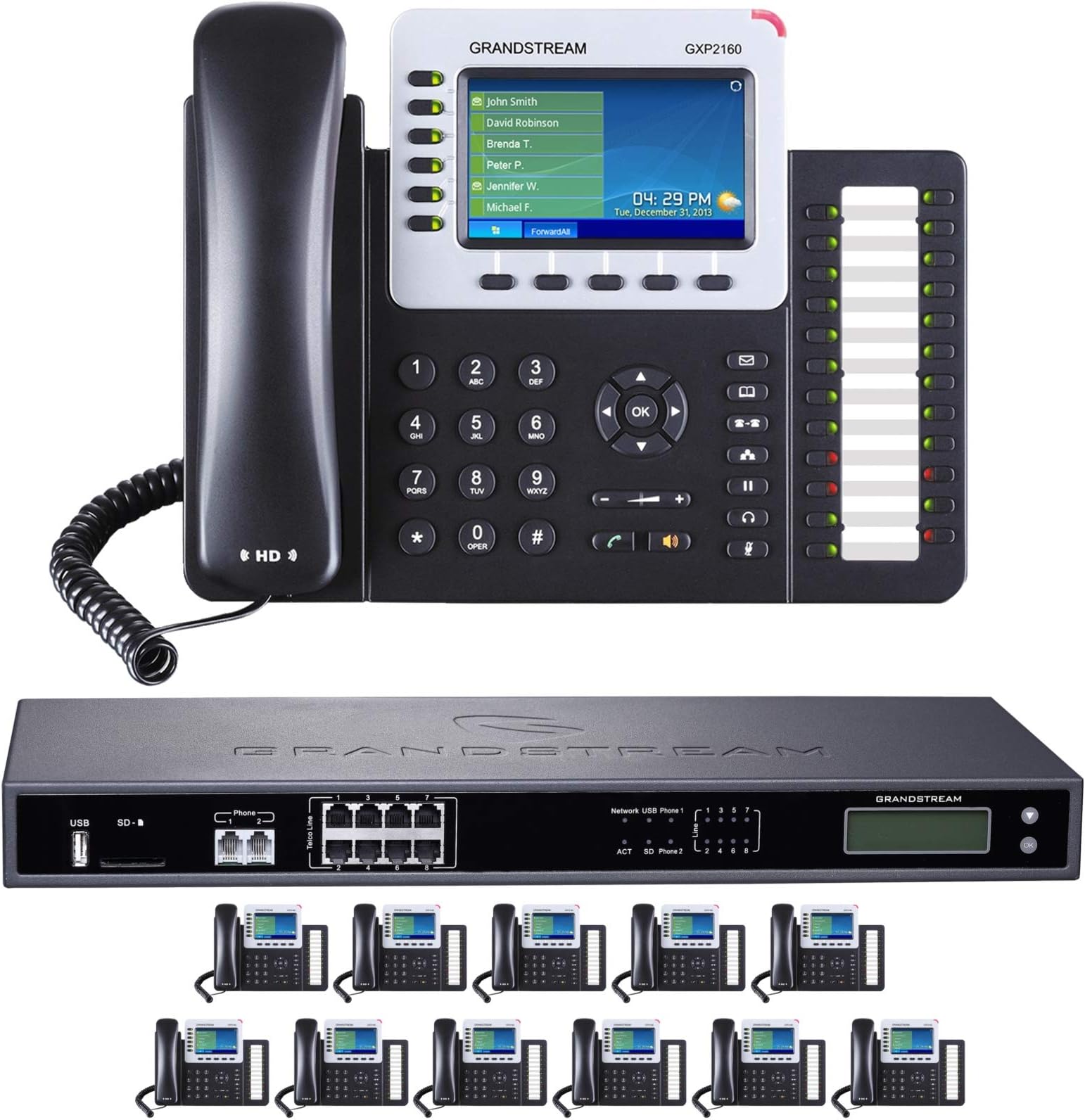 Business Phone System: 8-Line Ultimate Pack with Auto Attendant, Voicemail, Cell & Remote Phone Extensions, Call Recording & 1 Year Free Mission Machines Phone Service (12 Phone Bundle)