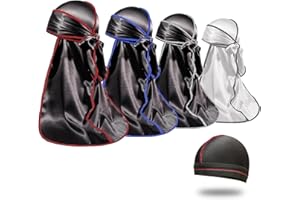 FORCEWAVE 4PCS Silky Durags for Men Women 360 Waves with 1 Wave Cap, Silky Satin Durag Extra Long Tails