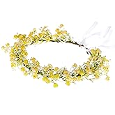 Yili Maizi Handmade Yellow Flower Crown Headband Floral Headpiece Fairy Hair Wreath Flower Hair Accessories for Girls Weeding Bride Cosplay Party