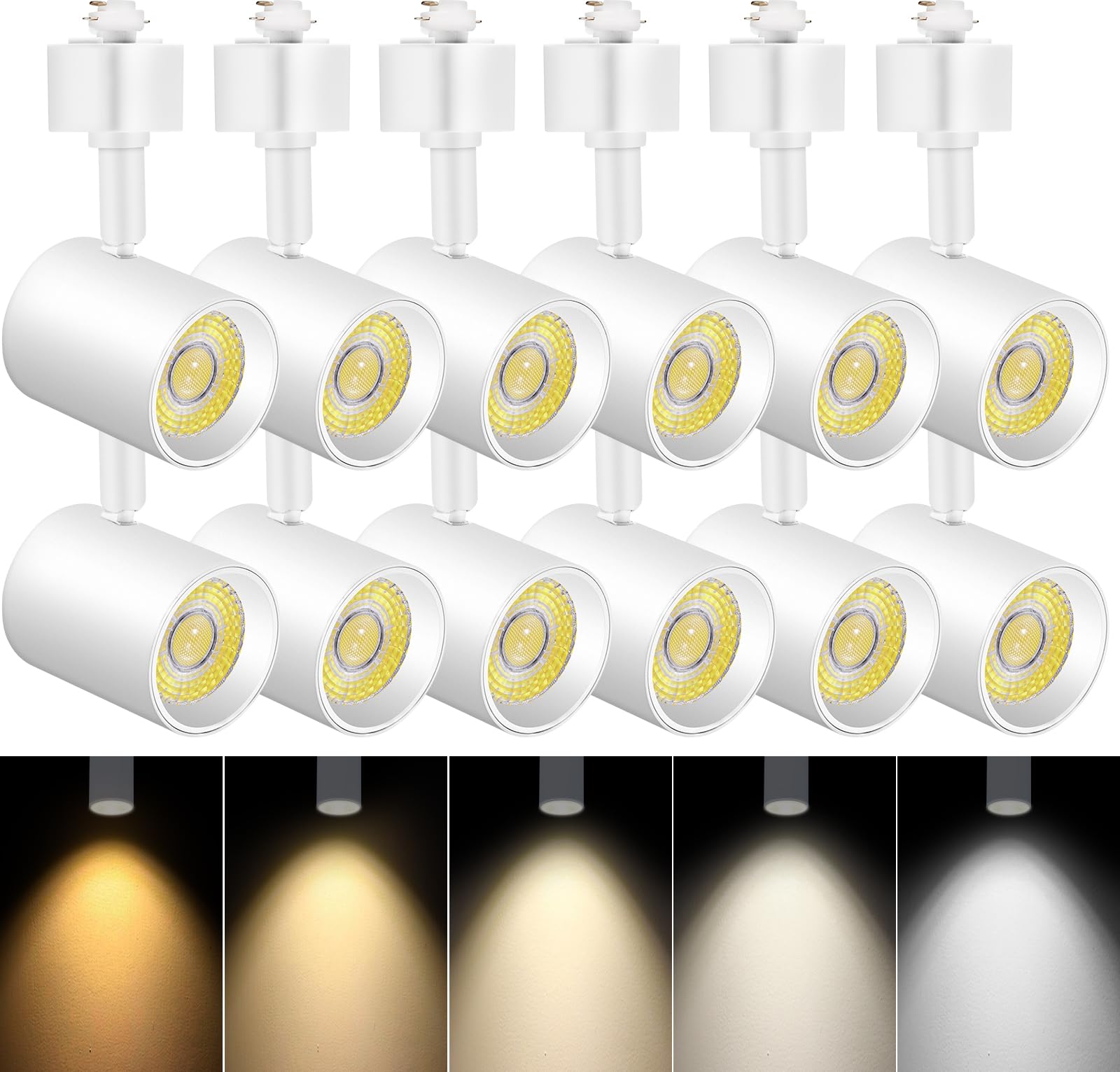 Photo 1 of VANoopee 12 Pack 5-Color LED Track Lighting Heads H Type Track Light Heads Dimmable, 2000K 3000K 4000K 5000K 6000K Adjustable, Flicker Free CRI90+ 24° 10W 800lm, White