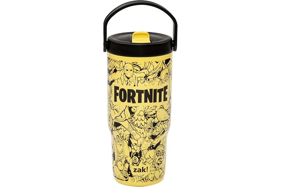 Zak Designs Fortnite Siply 20oz Leak-Proof Flip-Up Straw Insulated Tumbler | BPA Free, Stainless Steel, Handle, Cupholder Fri