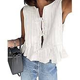 Cicy Bell Womens Bow Front Tie Tank Tops Pleated Babydoll Top Sleeveless Cute Coquette Shirt Summer Outfits