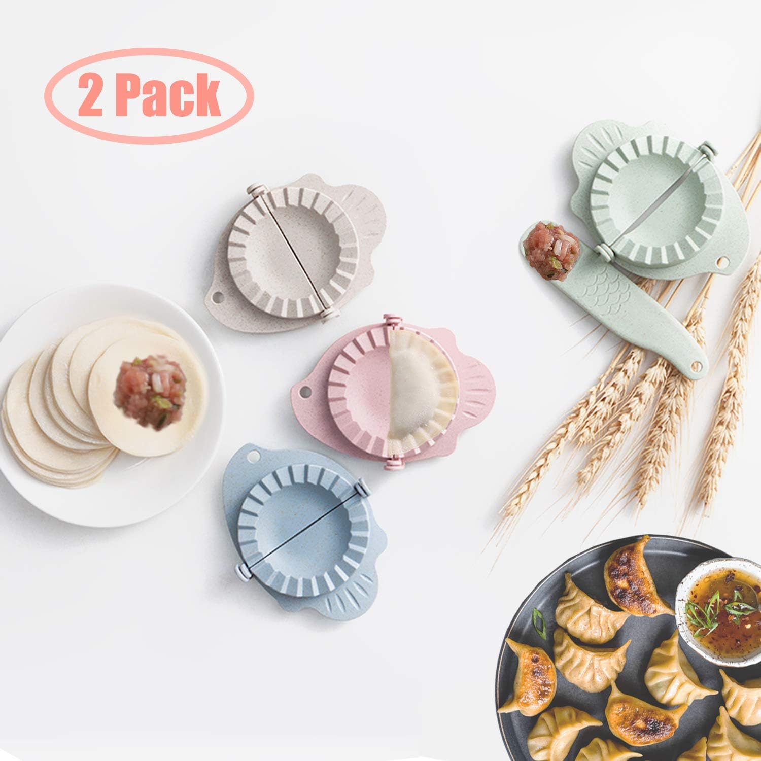 Dumpling Maker,Pastry Tool-2 Packs Set,Food Grade and Degradable Material Kitchen Accessories,Dumpling Accessories,Wonton Maker,Gyoza Press,Empanada Press(Pink/Blue)