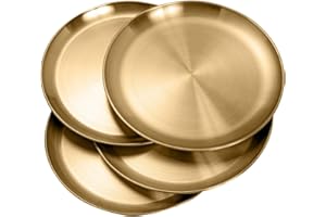 CAMBUY Stainless Steel Plates 304 Metal Gold Dinner Plates Unbreakable Dinner Dishes Plates Set for Barbecue Kitchen Home Cam