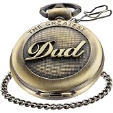 SwitchMe Retro Quartz Pocket Watch Japan Movement with Belt Clip Chain for Dad Bronze
