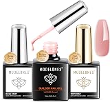 Modelones Pink Brown Builder Gel with Base Top Coat 3Pcs Set