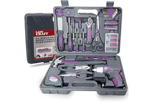 Werktough 44PCS 4V Cordless Screwdriver Tool Kit Set Pink Color Tools Lady Tools Kit Home Repair Set Toolbox Hand Tool Kit Storage Case Gift Set LADYCRAFT
