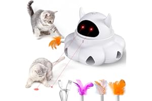BFU Hxin Cat Toys Interactive Feather Automatic Laser Puzzle Kitten Toy for Indoor,Rechargeable,White