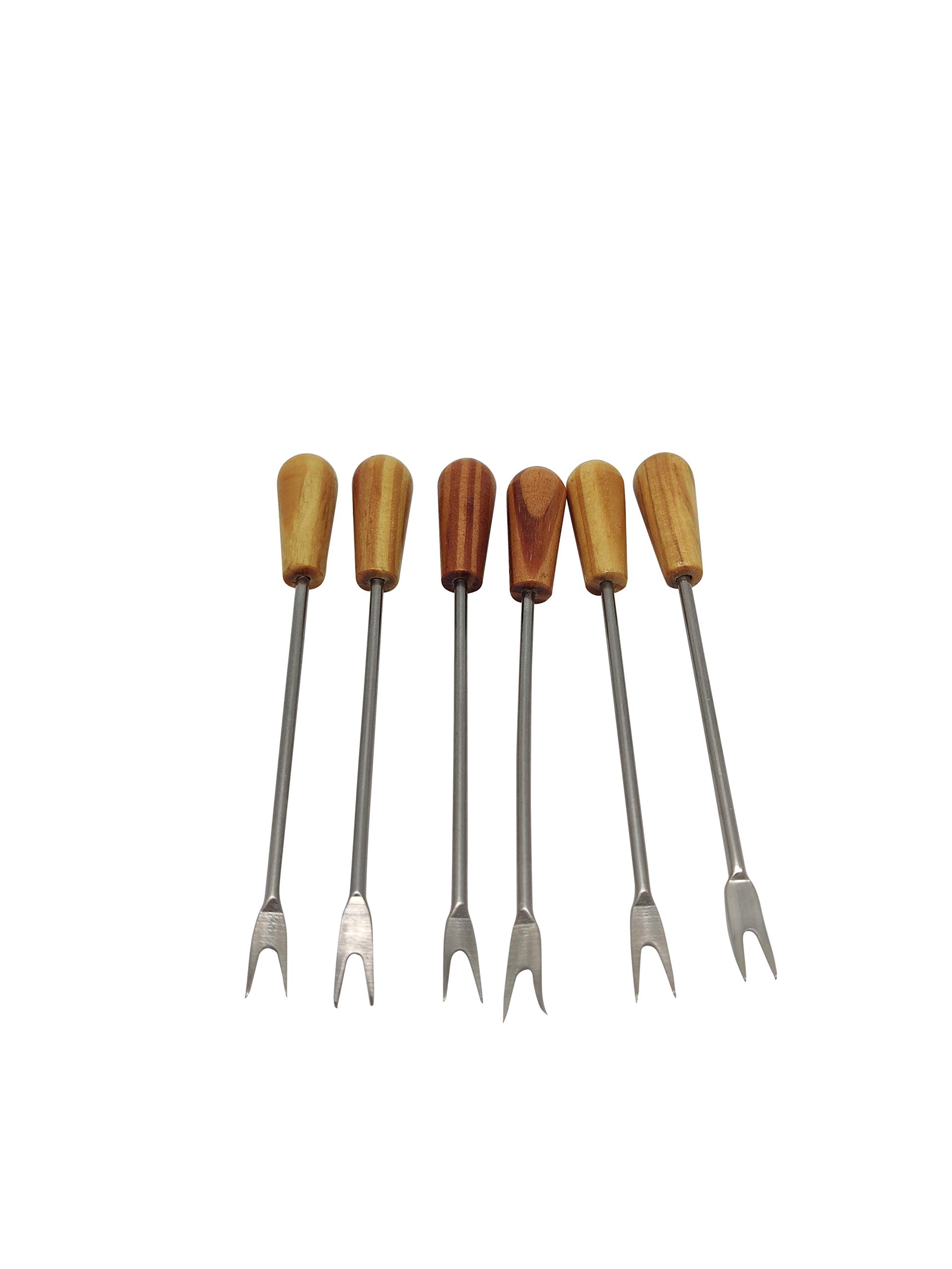 DOJA Barcelona Marshmallow Toasting Forks - Pack of 6 - Reusable Stainless Steel Picks with Wooden Base Cheese Fondue Skewers Grill Skewer Sticks for Chocolate Fountain Dips and Cocktail Garnishes
