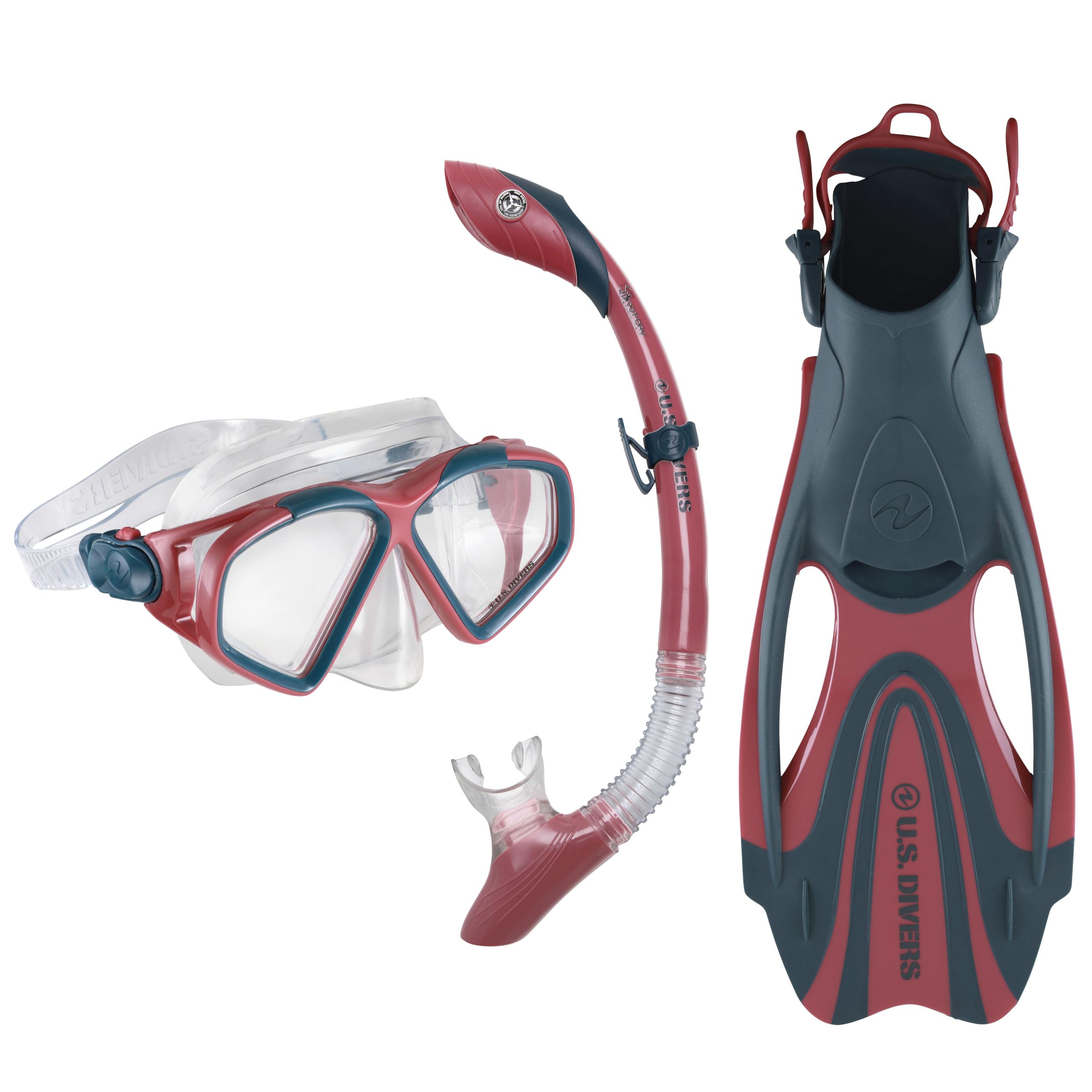 US.Divers Set Cozumel| Adult Mask, Fins and Snorkel Kit with UV Protection, Anti-fog and Anti-leak Lenses, Hiking, Snorkeling, Men and Women, Silicone Mask, Adjustable Fins, Carry Bag Included
