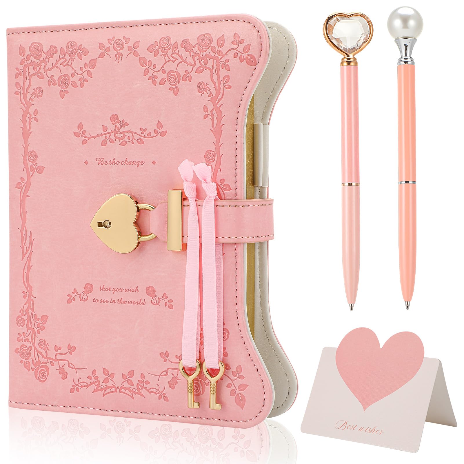 GSrenyu Diary with Lock for Girls Women, 360 Pages Secret Journal with Heart Lock and Keys, Pen and Gift Box, Cute Pink Journal Notebook Kit for Birthday Christmas Gifts for Girls Ages 8-14
