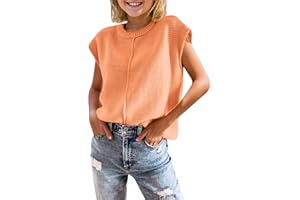 Virmoku Girls Summer Cap Sleeve Tops Cute Casual Crew Neck Loose Knit Lightweight Teen Sweaters Fashion Pullover Tops