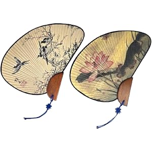 Hanly Traditional Korean Hanji Fan 2 PCS Set, Korean Cultural Gift Decor, Paper Wall Display for Weddings, Church Gatherings,