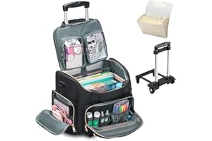 KSIBNW Rolling Laptop Bag for Women, Wheeled Teacher Tote Bag with Accordion Folder Waterproof Briefcases with 17 Inch Laptop Compartment and Detachable Dolly for Office, Work, Craft, Black