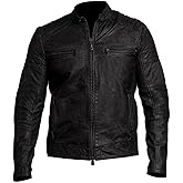WECNOM Men's Slim Fit Café Racer Biker Vintage Real Leather Jacket - Distressed Lambskin Motorcycle Jacket For Men