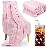Yetene 2 Pcs Coquette Pink Bow Gift Set Include Pink Bow Throw Blanket and 16 oz Aesthetic Glass Cup Cute Preppy Decor Valentine's Day Birthday Gifts for Women Wife Mom Daughter Sister Friend
