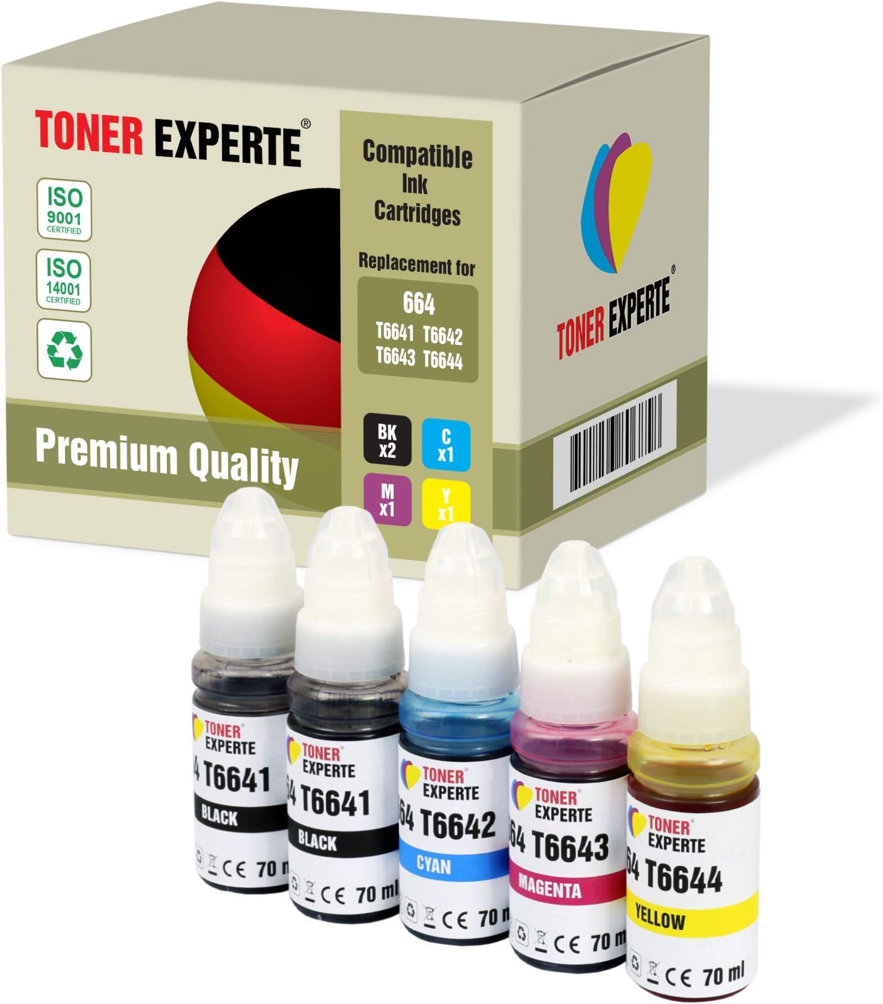 5 XL TONER EXPERTE® Compatible T6641 T6642 T6643 T6644 Premium Refill Ink Cartridges for Epson EcoTank ET-2500 ET-2550 ET-2600 ET-4500 ET-4550 ET-14000 L120 L200 L210 L310 L350 L355 L365 L555 L1300