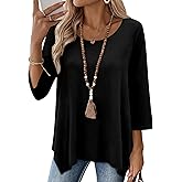 AKEWEI 3/4 Length Sleeve Womens Tunic Tops Loose Fit Blouses Dressy Casual Crew Neck Tees S-3XL