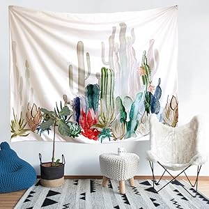 ARFBEAR Cactus Tapestry, Wall hangings Yellow and Green Watercolor Printed Nature Large tablecloths Wall Tapestry 60x78.7inches