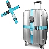 Travel Inspira Luggage Straps with TSA Lock, TSA Approved Suitcase Straps 2 Pack, Heavy Duty Adjustable Cross Travel Belt for Luggage with Name Tag, 3-Dial Combination Lock, Blue
