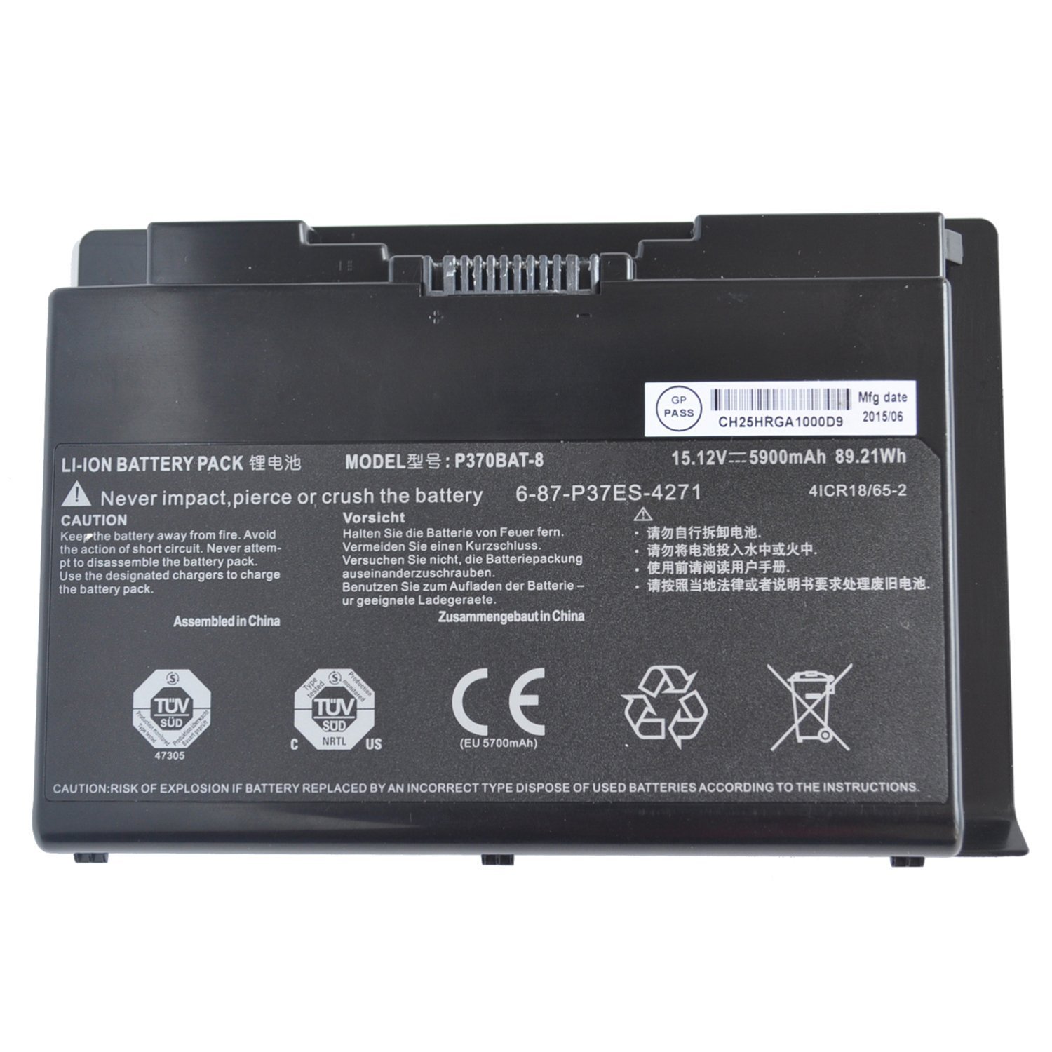 P370BAT-8 6-87-P37ES-427 6-87-P37ES-4271 Laptop Battery For Clevo P370EM P370SM P370SM3 P370EM3 P370SM-A P375SM P377SM-A P751ZM Series For SAGER NP9380 NP9380-S NP9390 (15.12V 5900mAh 89.21Wh)