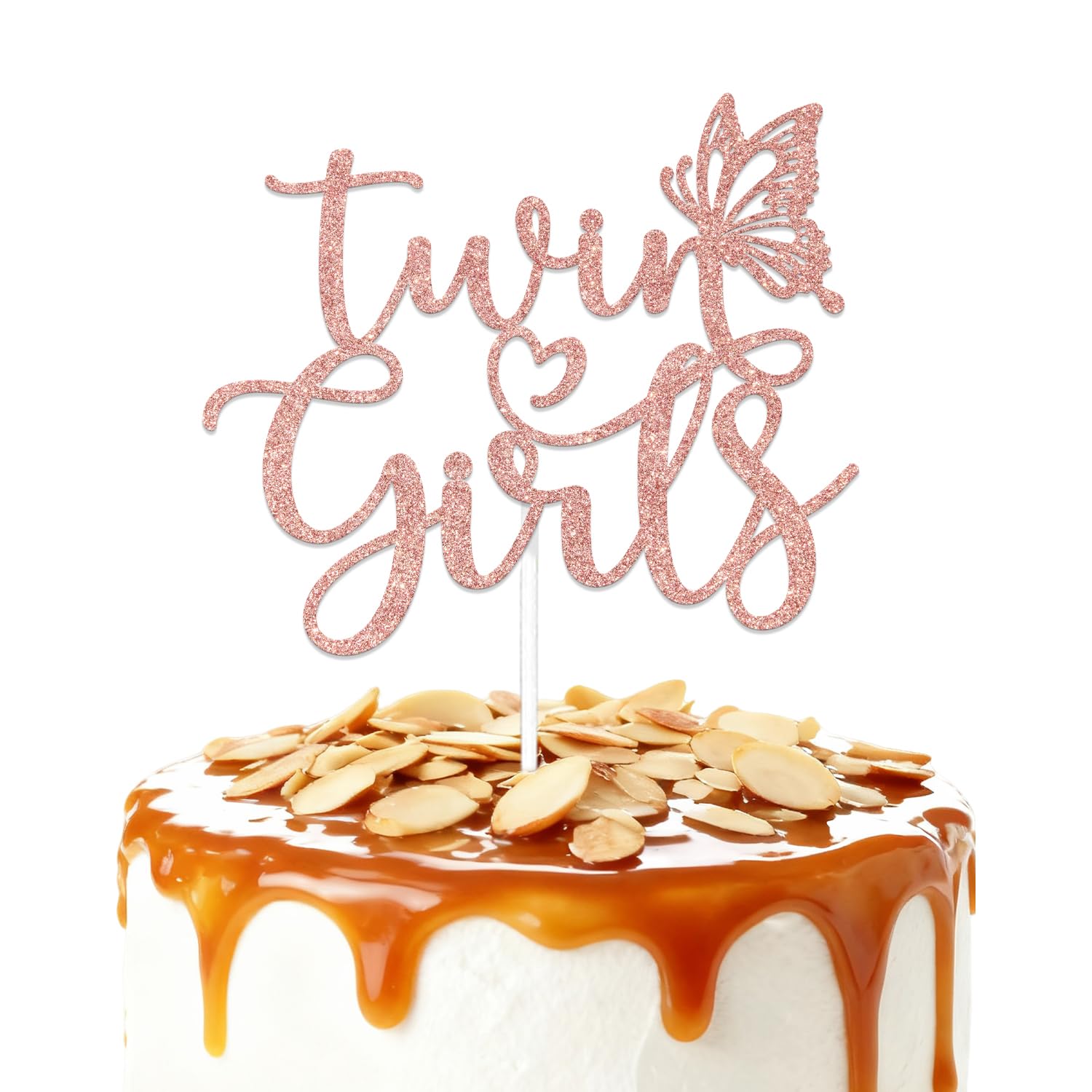 ZCXVC Twin Girls Cake Topper Twins Baby Shower Cake Decor Twins Birthday/Gender Reveal Party Decorations Rose Gold Glitter