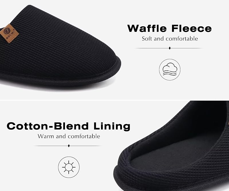 Zapatillas Casa Hombre Espuma de Memoria Algodón con Pantuflas de Estar de Imitación Forro de Sintética para Invierno Interiores y Exteriores Suela de Goma Antideslizante Negro Talla 48 — foto 4 de 7