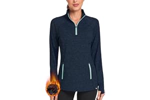 Soneven Women's Thermal Fleece Running Shirts Warm Winter Pullover Cold Weather Workout Hiking Tops with Thumb Holes Pockets