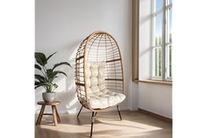 Meluvici Egg Chair Outdoor Indoor, Single Size Rattan Wicker Patio Basket Chair with 330LBS, Egg Lounger Chairs with Stand for Patio, Balcony, Bedroom, Beige