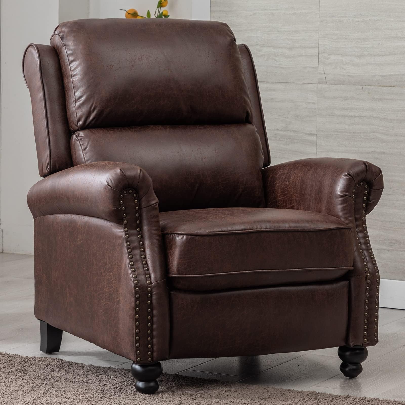 Photo 1 of ***MAJOR DAMAGE***NO RETURN***CANMOV Pushback Recliner Chair Faux Leather Armchair Push Back Recliner with Rivet Decoration Single Sofa Accent Chair for Living Room, Reddish Brown