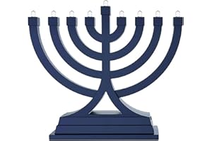 ZION JUDAICA LTD Zion Judaica Mini LED Hanukkah Menorah Battery or USB Operated - Multiple Light Settings On The Go Hanukkiah for Chanukah Decorations (Blue)