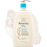 Aveeno Baby Daily Moisture Body Wash &amp; Shampoo with Oat Extract, 33 fl. oz | 2-in-1 Gentle Bath Wash &amp; Hair Shampoo with Oat Extract, Tear-Free, Hypoallergenic, No Added Parabens, Lightly Scented