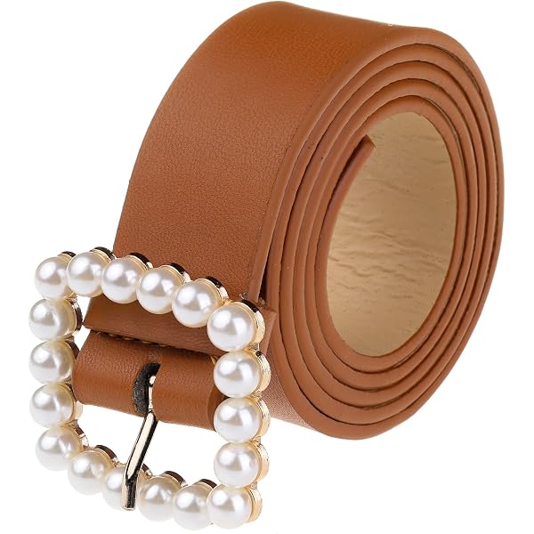 2321 Women Leather Belts With Vintage Pearl Buckle Belt For Jeans Pants Leadigol PU Leather Pearl Belt, Vintage Round Buckle Women main image 4