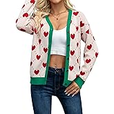 NEWWEN Valentines Cardigan Sweaters for Women Heart Graphic Knit Sweater Button Down V Neck Open Front Outerwear