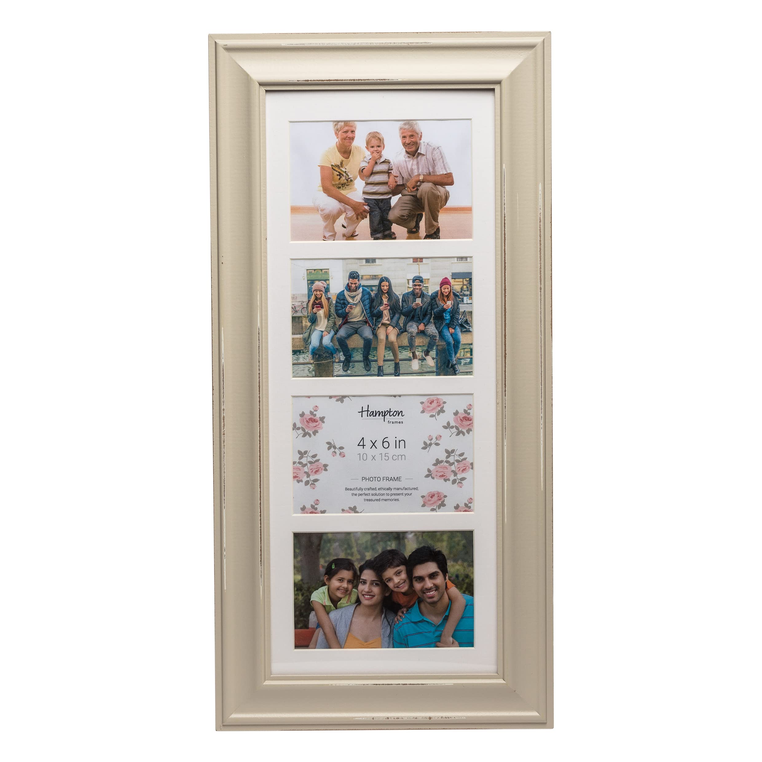 Hampton Frames | Multi Aperture Picture Photo Frame | 4-4x6 (10x15cm), Light Grey, MDF, Acrylic Front | Wall Mount, Rectangular, Landscape or Portrait | Display for Photos