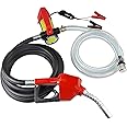 FUELIO Diesel Transfer Pump 12V Fuel Transfer Pump 12 Volt Diesel Pump With Auto Shut-off Nozzle, 6.5FT PVC Hose, 13FT Rubber Hose - 10GPM Self-priming Portable DC Electric Oil Fuel Transfer Pump