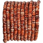 190pcs 4mm*2mm Natural Orange Sea Sediment Imperial Jasper Heishi Disc Gemstone Loose Semi Precious Stone Spacer Beads Jewelry Making Design Crafts 15 Inch