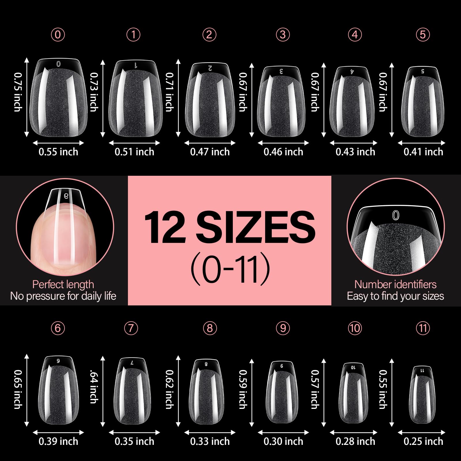 AILLSA Short Coffin Nail Tips Clear Gelly Nails Tip Half Matte Full Cover Tips Acrylic Pre-Filed Press on Fake Nail Tips for Nail Extension Home DIY Manicure 216PCS 12Sizes - Image 6