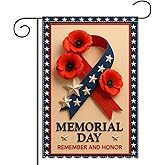 Musiardy Memorial Day Garden Flag Polyester 12 x 18 Inch Patriotic Poppy and Star Design Yard Decor Outdoor Decoration for Memorial Day Celebrate and Honor Loved Ones
