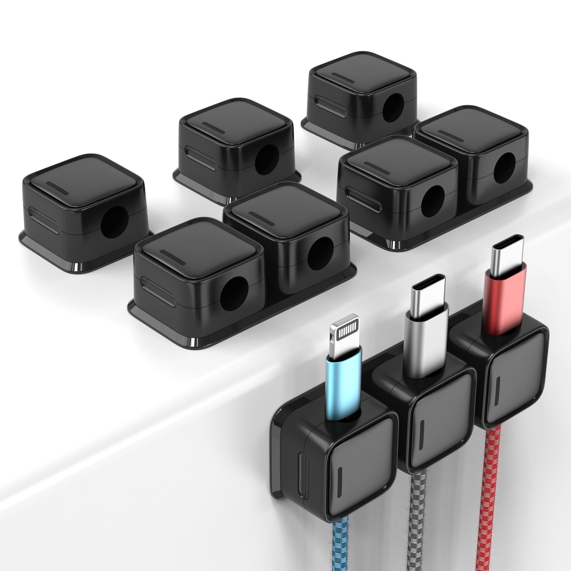 smofish Cord Organizer Holder, 6 Pack 10 Slot Magnetic Cable Clips Management, Strong Phone Charging Cable Keeper, Wire Charger Holder Gift for Nightstand, Kitchen Appliances, Office Supplies(Black)