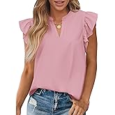 Zenlonr Womens Summer Tops 2026 Casual V Neck Ruffle Cap Sleeve Blouse Shirts Solid Color Tunic Tops