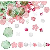 CRAFTYMELODY 180Pcs Flower Leaf Beads 9 Styles Assorted Glass Mixed Shape Flower Beads Theme of Various Plants Glass Spacer Beads for Jewelry Making Crafts Bracelets Necklaces Pendants