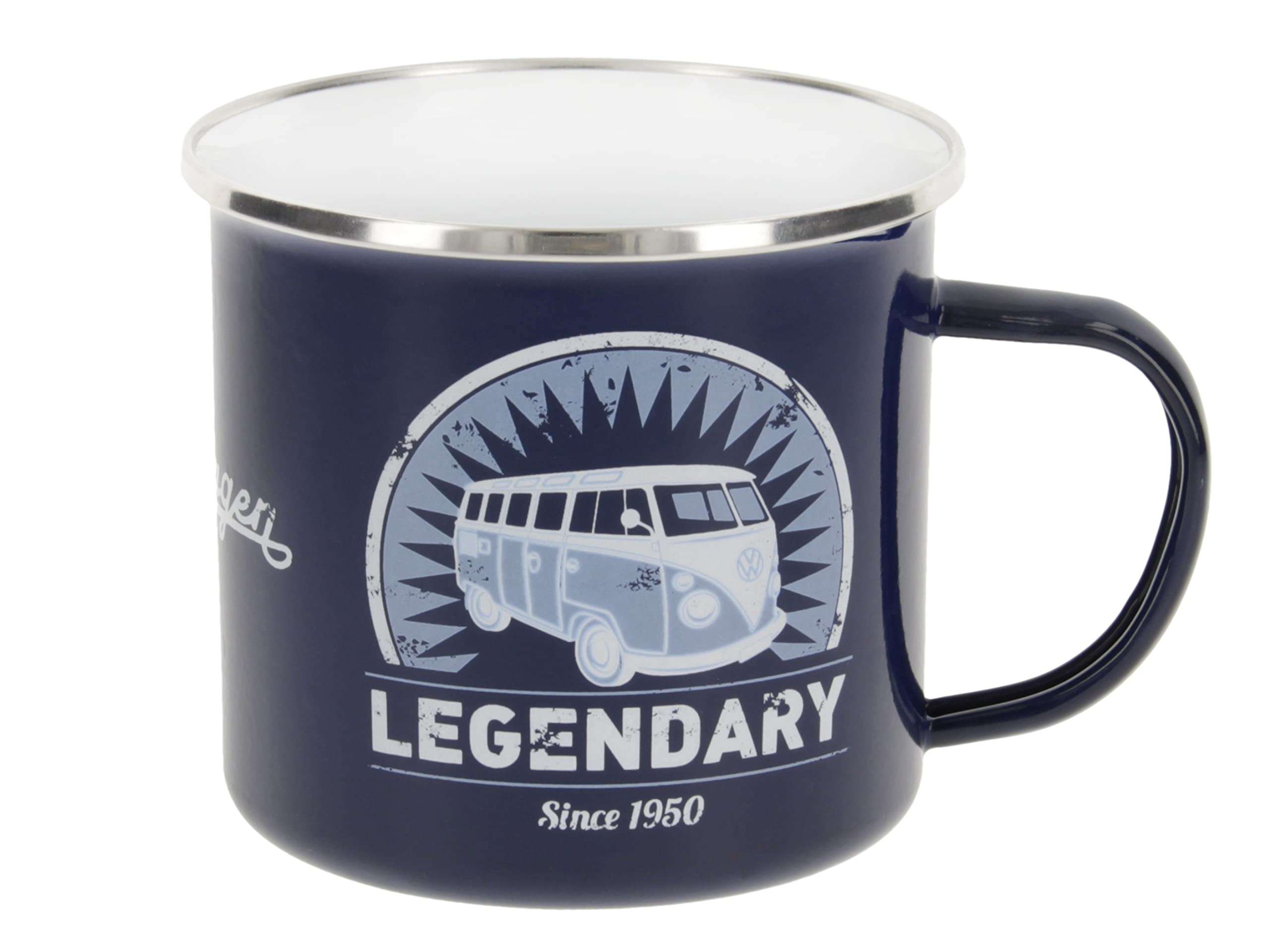 BRISA VW Collection - Volkswagen Large Enamel Coffee-Tea Mug Cup for Camping & Outdoor T1 Bus Campervan (500 ml/16.9 fl oz/Legendary/Blue)