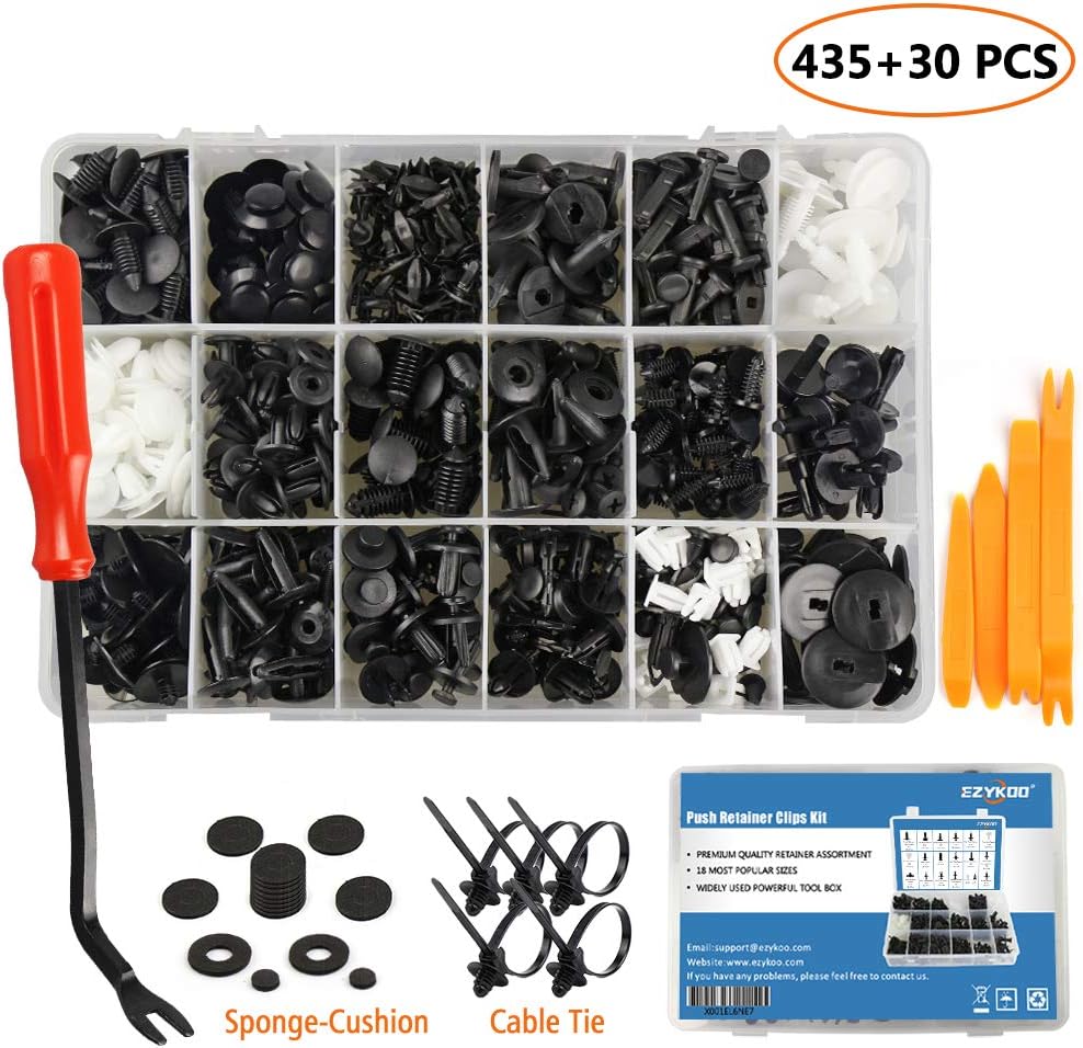 EZYKOO 465 Pcs Car Retainer Clips & Plastic Fasteners Kit - 19 Most Popular Sizes Auto Push Pin Rivets Set -Door Trim Panel Clips Compatible with GM Ford Toyota Honda Chrysler