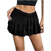 SHENHE Women's Low Rise Ruffle Mini Skirt Ruched Layered Flowy Y2k Coquette Short Skirt
