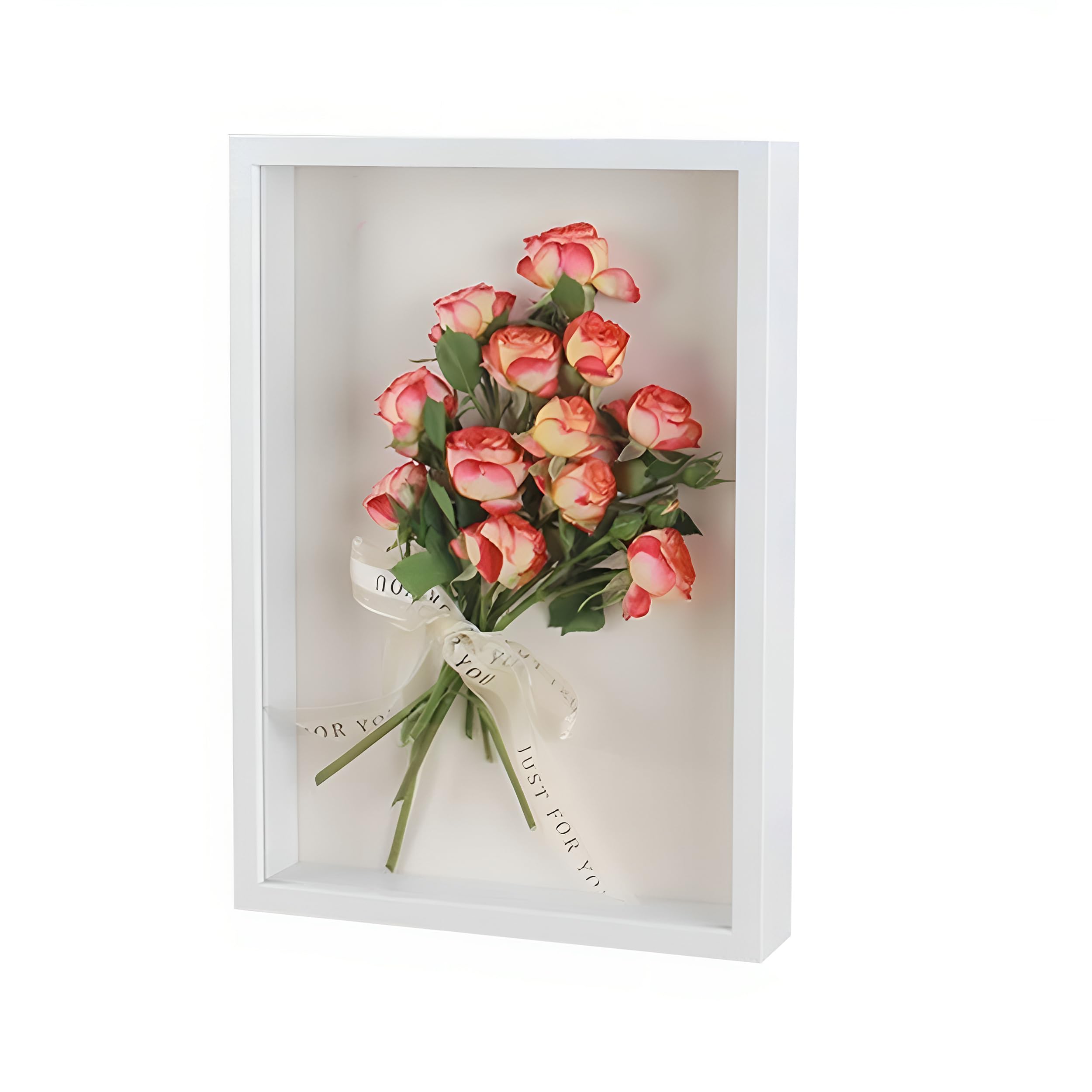 3D Shadow Box, 3D Picture Frame, 17 x 22 cm Wooden Deep Box Frame Deep Frame Display Box for Medal Flower Memorabilia Tickets Crafts (White)