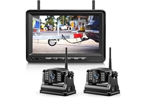 eRapta Magnetic Wireless Backup Camera Kit with HD1080P 7” DVR Monitor, Dual RV/Trailer/Truck/Tractor Cameras Wireless System, No Wiring, 9600mAh Rechargeable Battery, IR Night Vision-ACT702