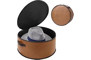 WERNNSAI Hat Storage Box for Travel, Large Cowboy Hat Origanizer Bag for Women & Men, Faux Leather Storage Organizer for Closet Wide Brims Hats Travel Case with Carrying Handles, Brown