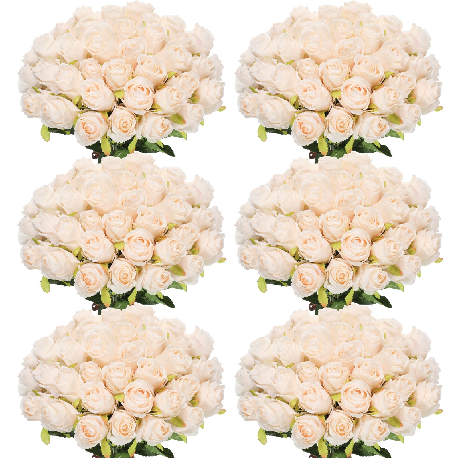 Photo 1 of Jexine 50 Pcs Artificial Rose Flower Bulk Realistic Silk Fake Roses with Long Stem Plastic Artificial Flower Bouquet Real Looking for Home Wedding Centerpieces Party Decoration(Beige Champagne)