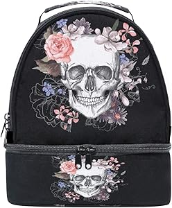 Sugar Skull Flower Insulated Lunch Handbag Box for Women Men Mexican Skulls Day of The Dead Thermal Lunch Food Tote Kit BlackFloral Cooler Bag Black Snacks Organizer Travel Work School Picnic Beach